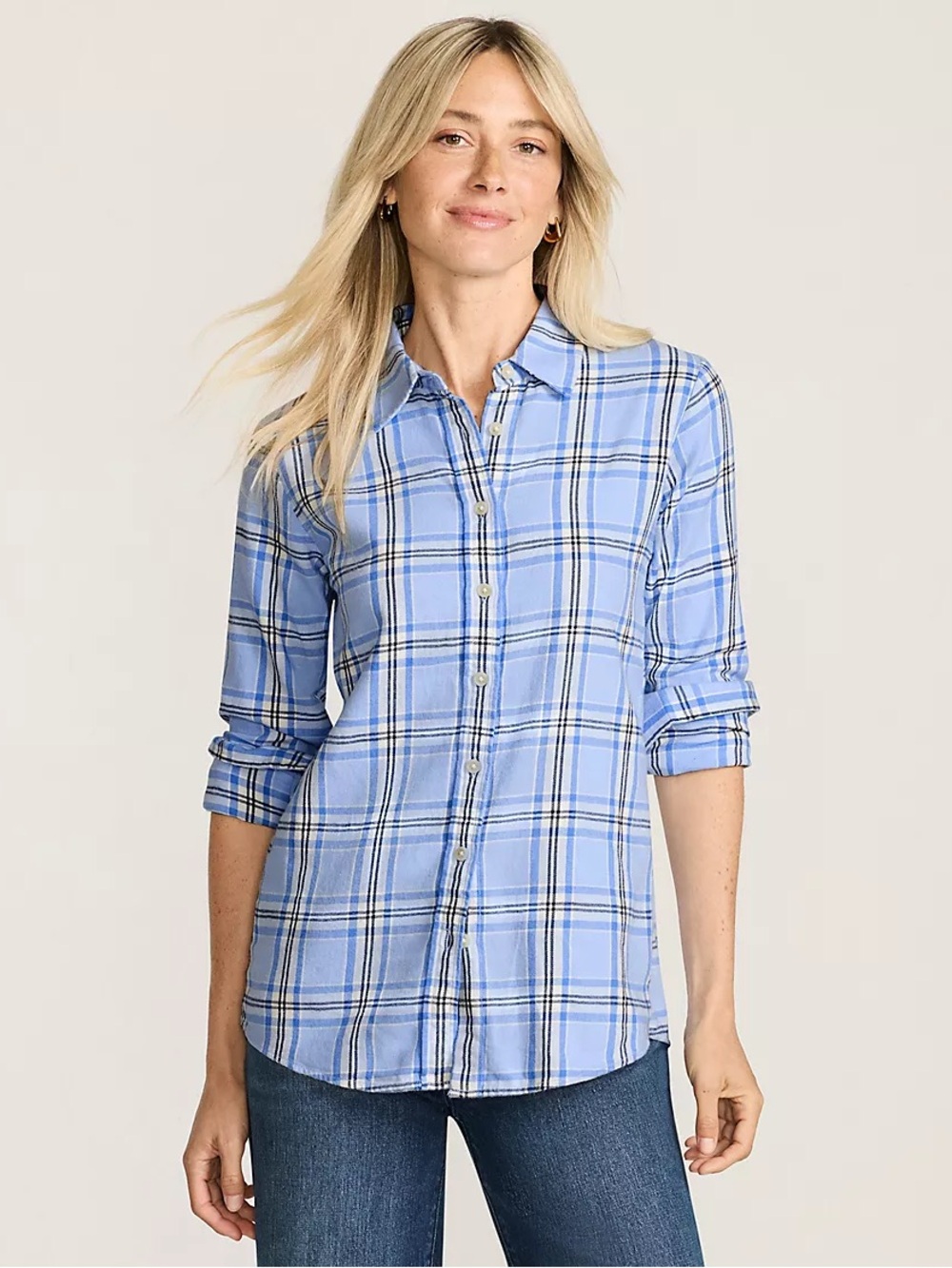 Land’s End Flannel Boyfriend Long Sleeve Shirt, S